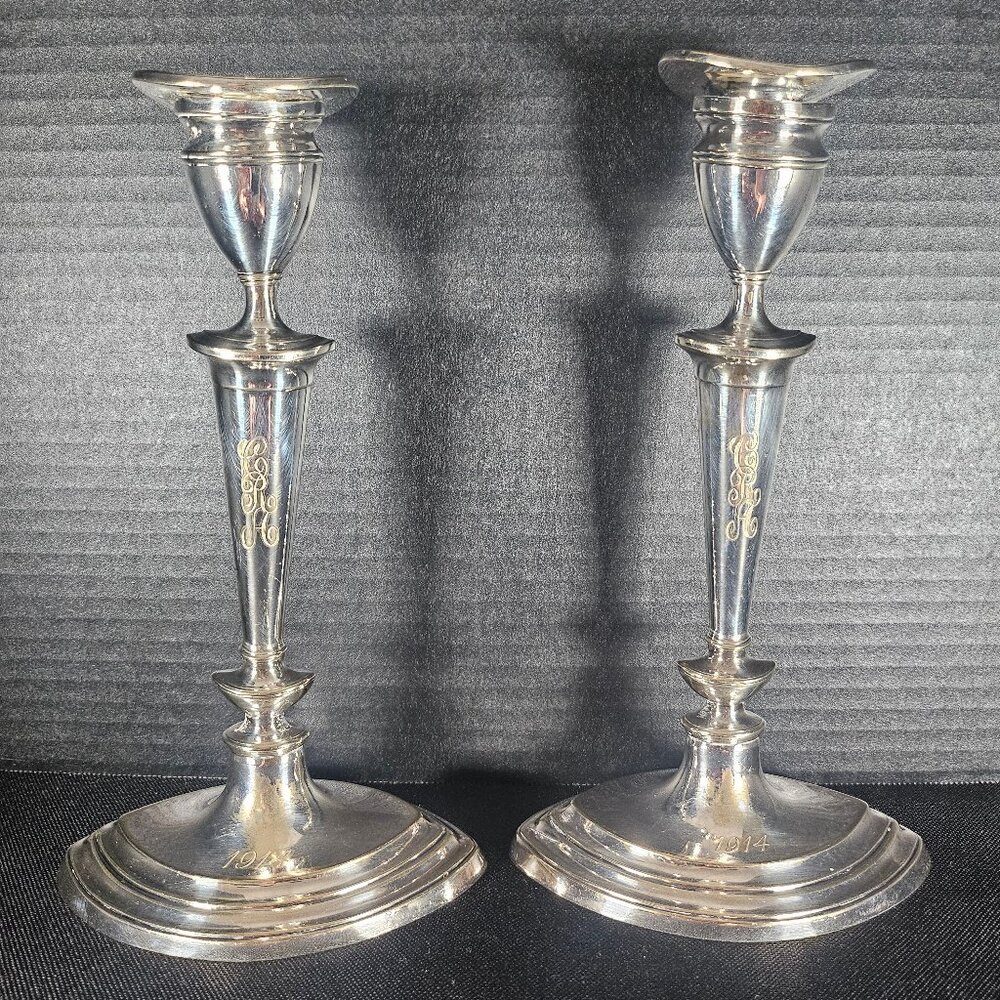 Pair Of George V Silver Baluster Candlesticks by Barker Brothers Silver 1914